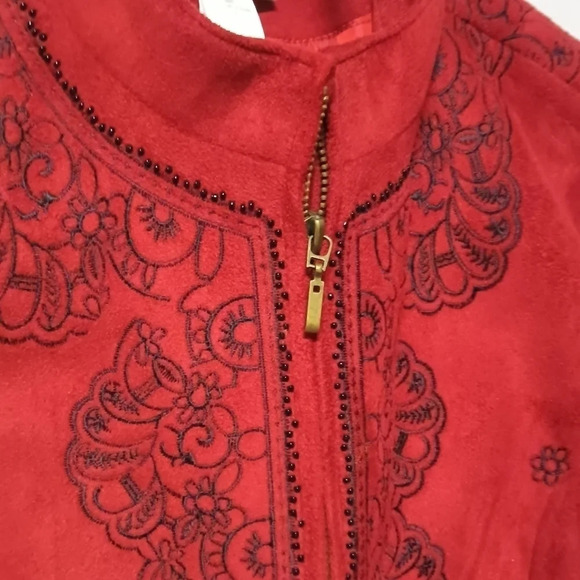 Coldwater Creek Faux Suede Jacket Red Black Petite 8 - Picture 3 of 12